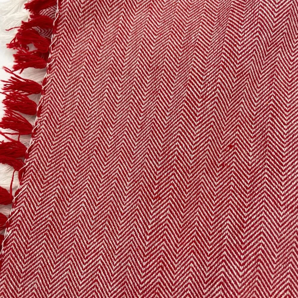 6 Cloth Napkins Fringe Herringbone Pattern Red White‎ Picnic Christmas Holiday
